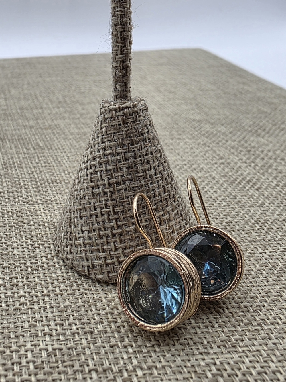 Blue Crystal Drop Earrings in Gold-Tone Setting